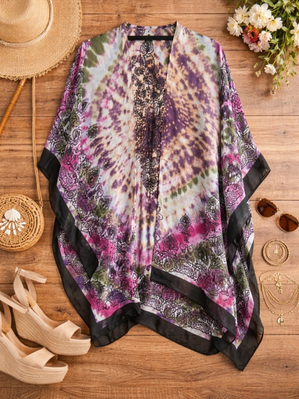 NWT Boutique Boho Tie-Dye Kimono OS - Picture 3 of 7